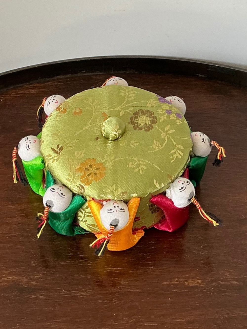 Vintage 1950s/1960s Chinese Silk Brocade Trinket Box Pincushion Handmade Dolls